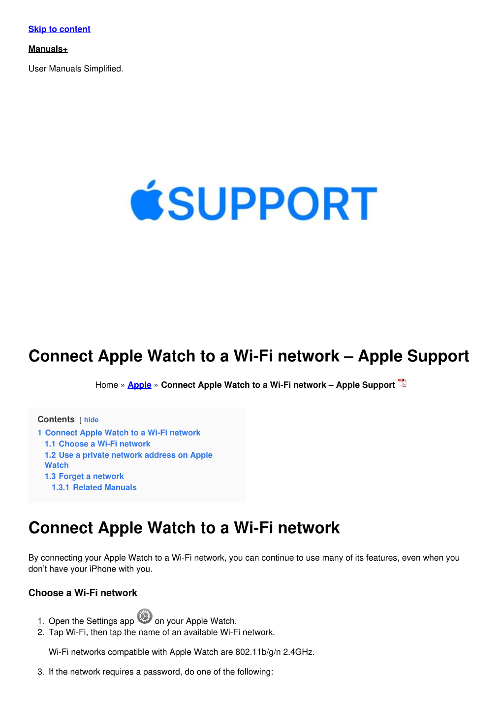 Connect Apple Watch to a Wi-Fi Network – Apple Support