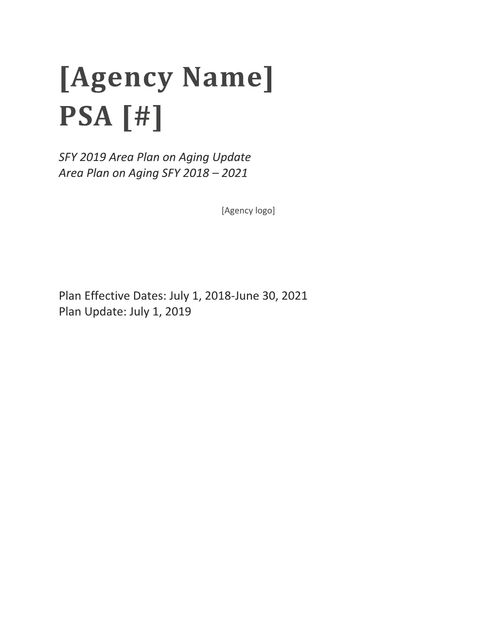 SFY 2019 Area Plan on Aging Update