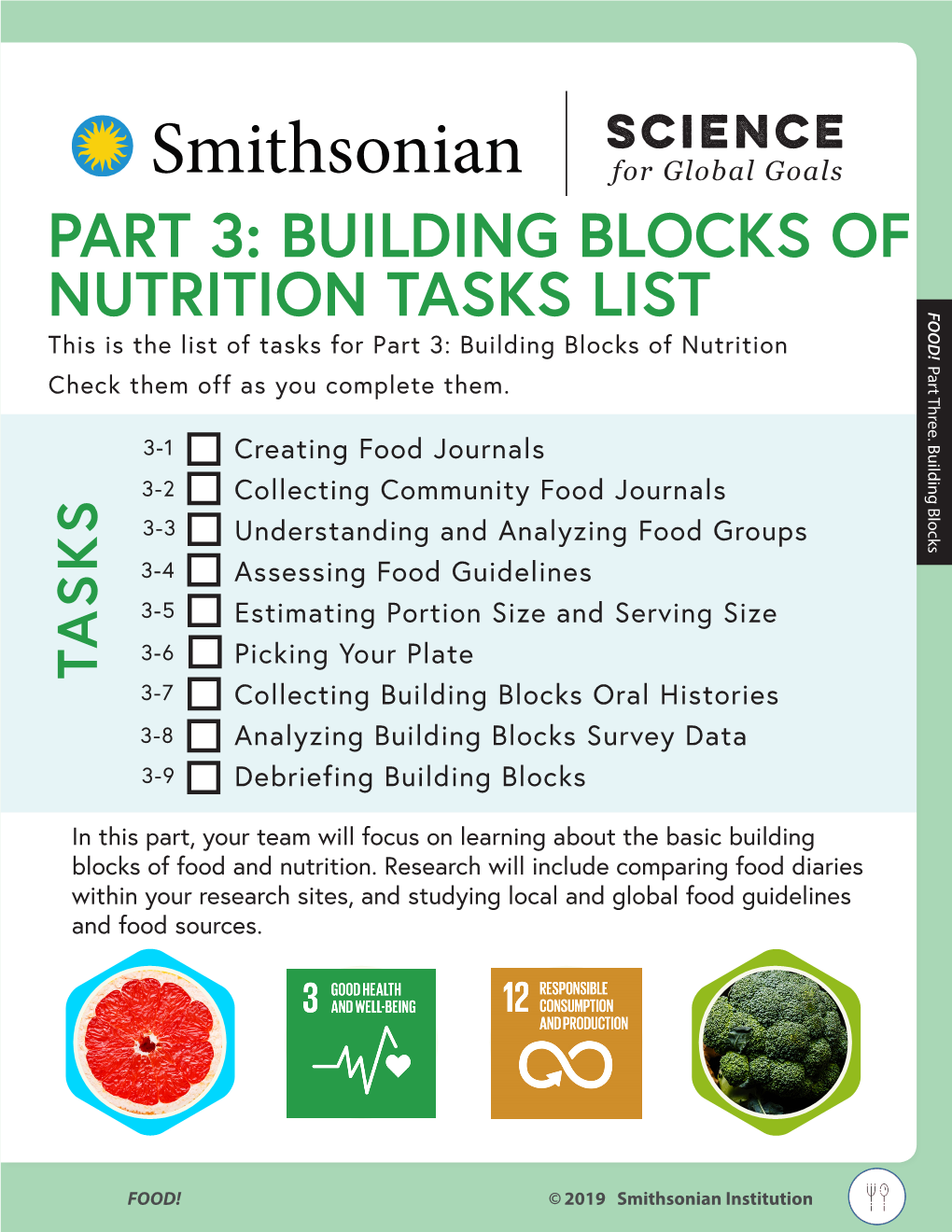 Part 3: Building Blocks of Nutrition Tasks List