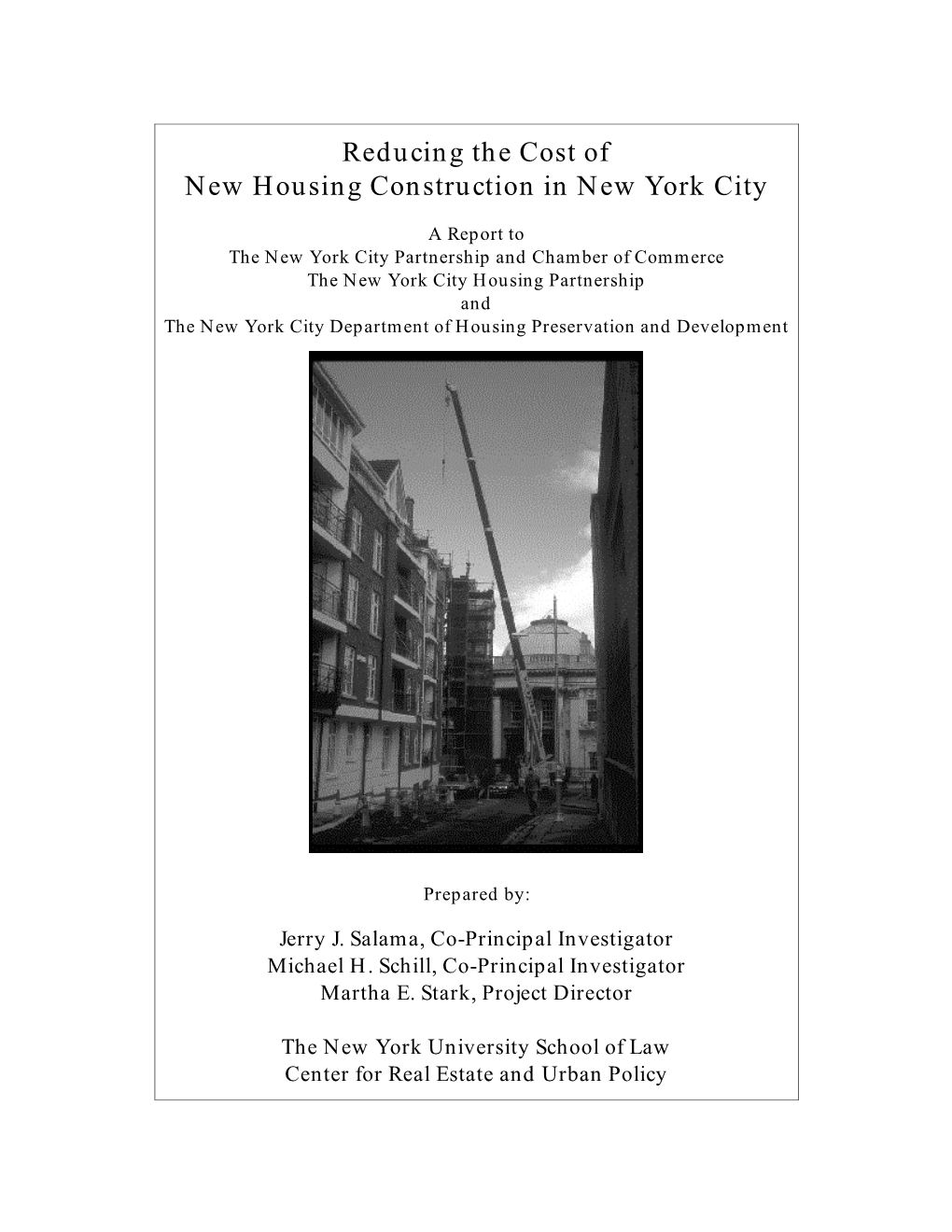 Reducing the Cost of New Housing Construction in New York City