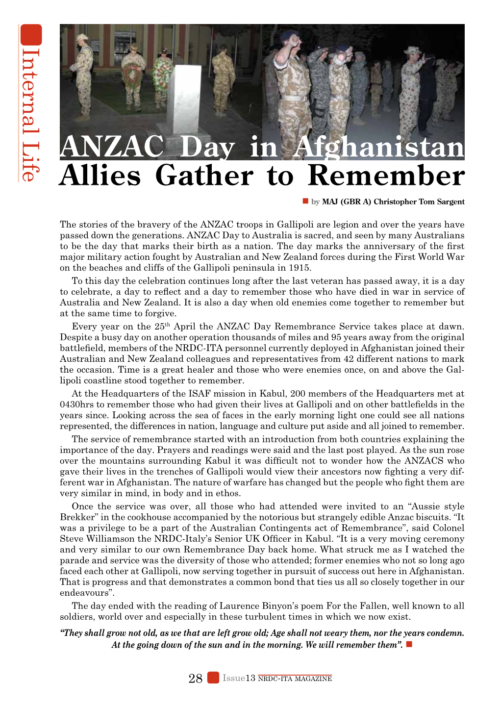 Anzac Day in Afghanistan Allies Gather to Remember  by MAJ (GBR A) Christopher Tom Sargent