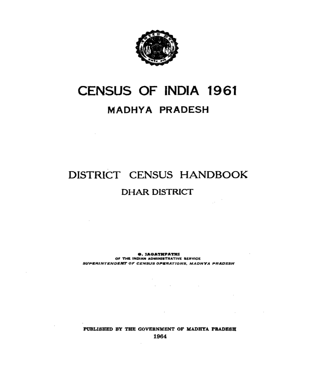 District Census Handbook, Dhar