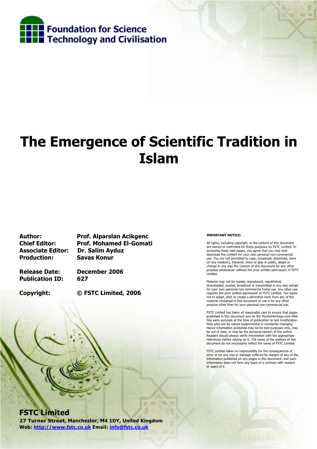 The Emergence of Scientific Tradition in Islam