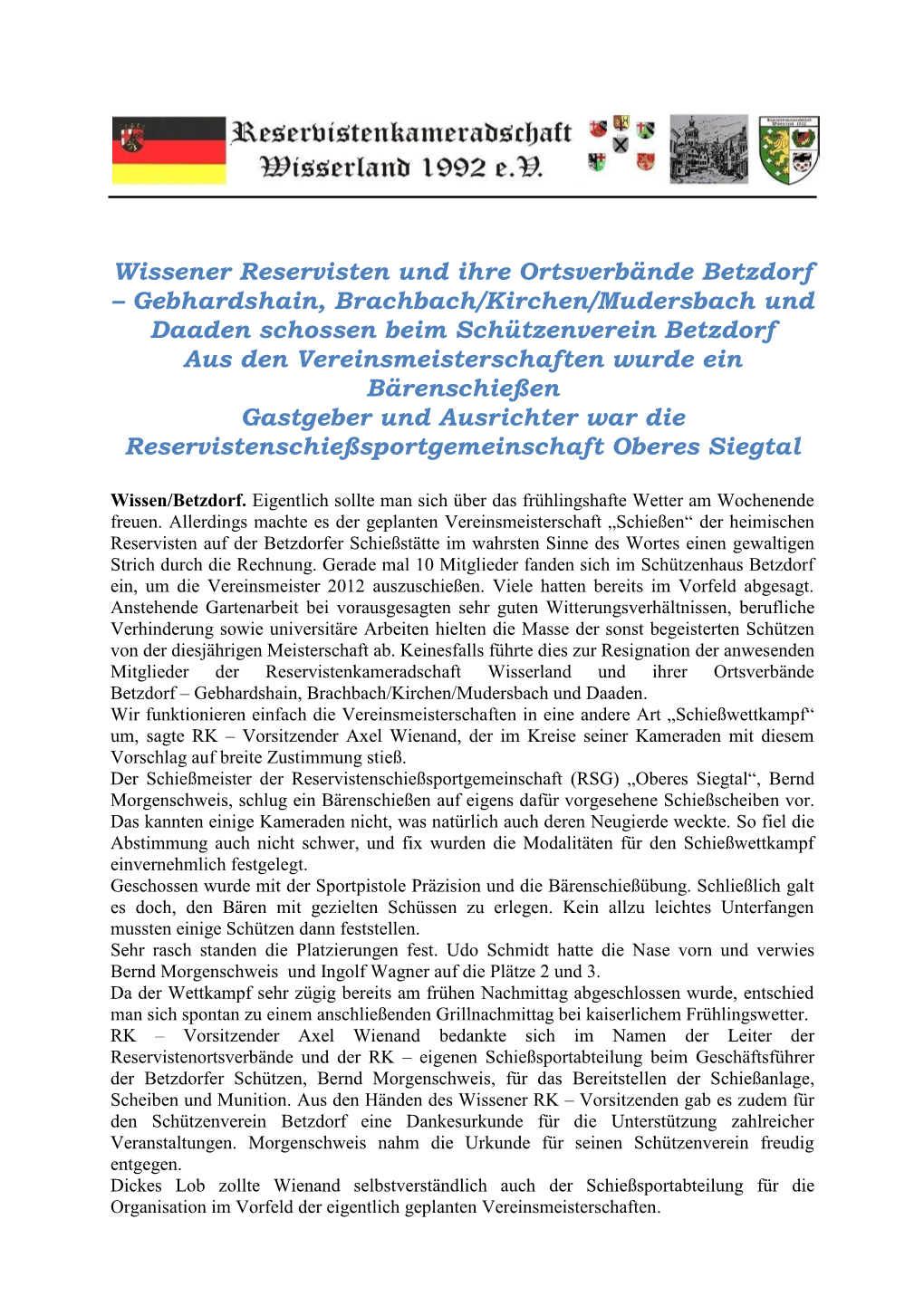 Wissener Reservisten Und Ihre Ortsverbände Betzdorf