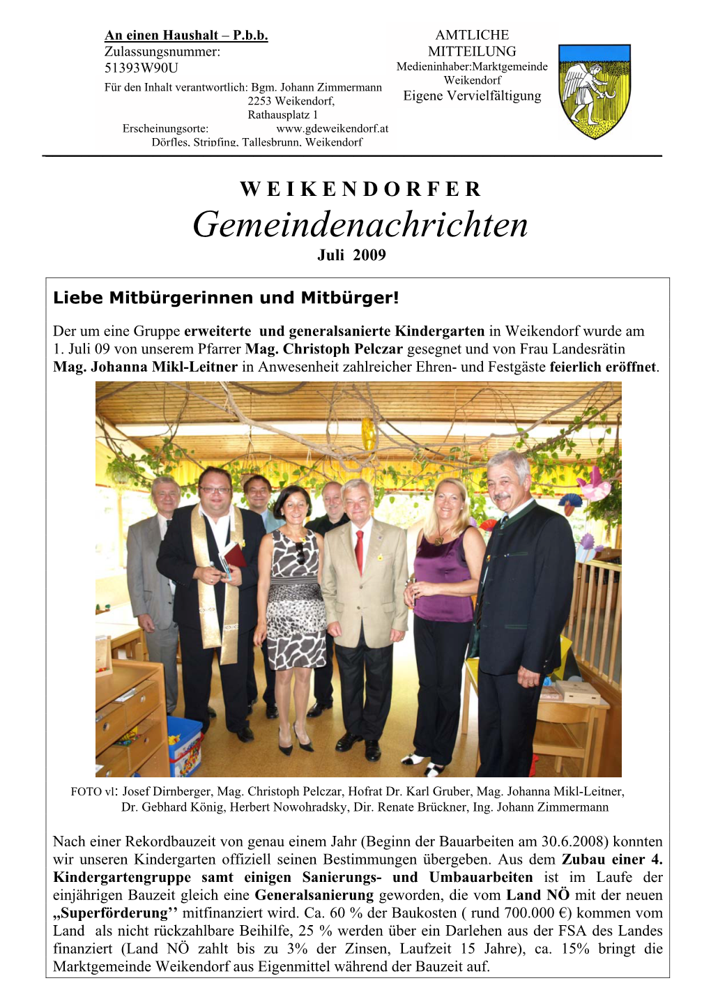 Gemeindenachrichten Juli 2009