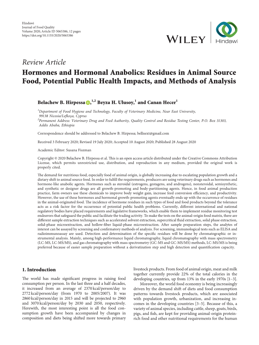 Hormones and Hormonal Anabolics: Residues in Animal Source Food, Potential Public Health Impacts, and Methods of Analysis