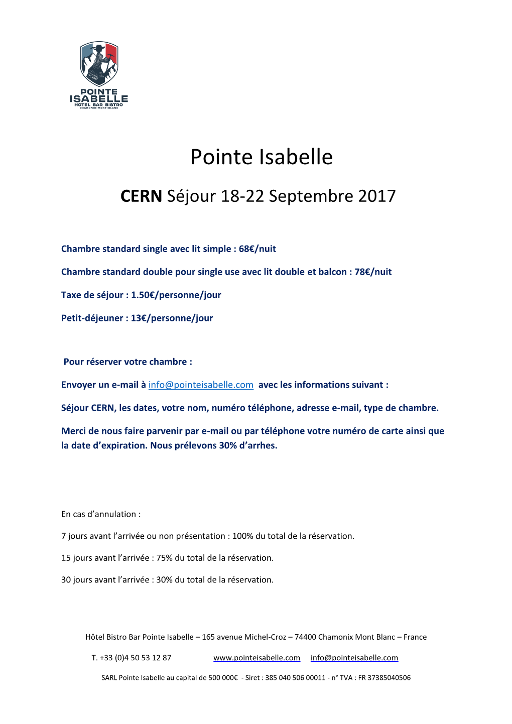Pointe Isabelle CERN Séjour 18-22 Septembre 2017