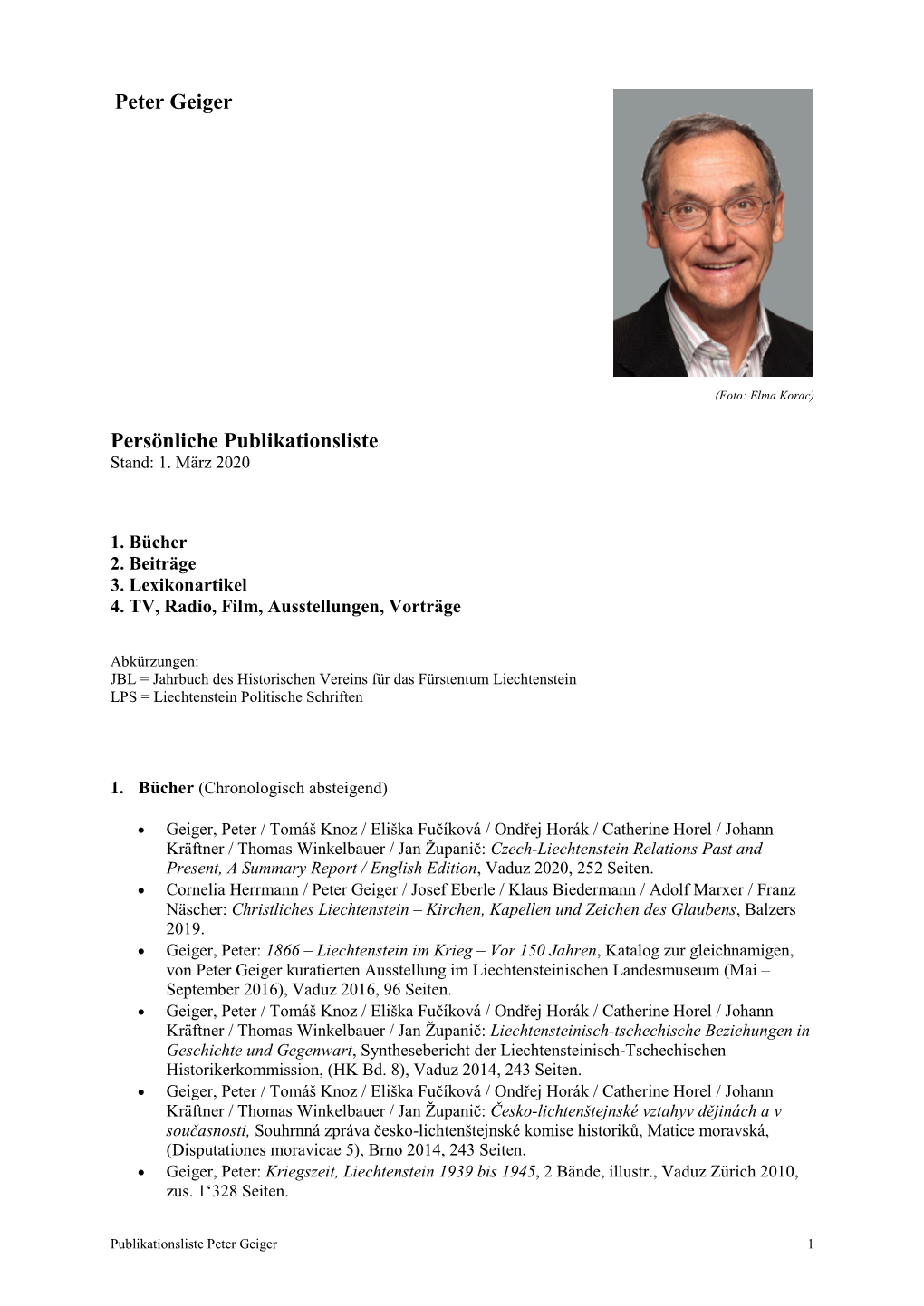Peter Geiger Persönliche Publikationsliste