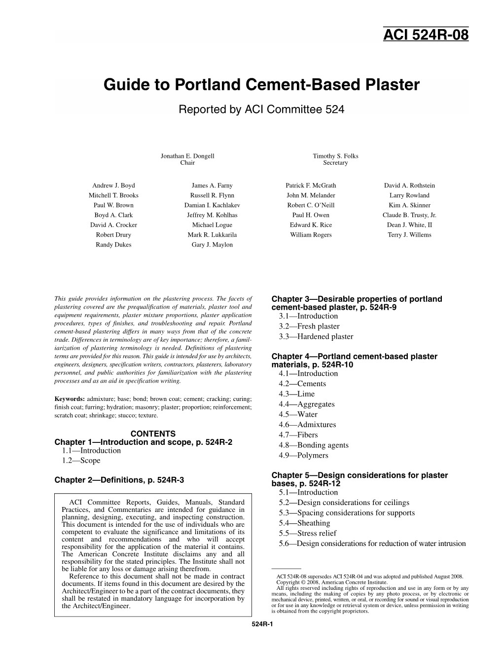 Guide to Portland Cement-Based Plaster Reported by ACI Committee 524