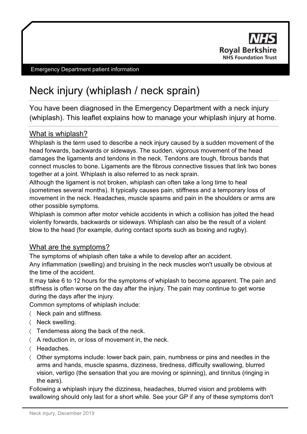 Neck Injury (Whiplash / Neck Sprain)