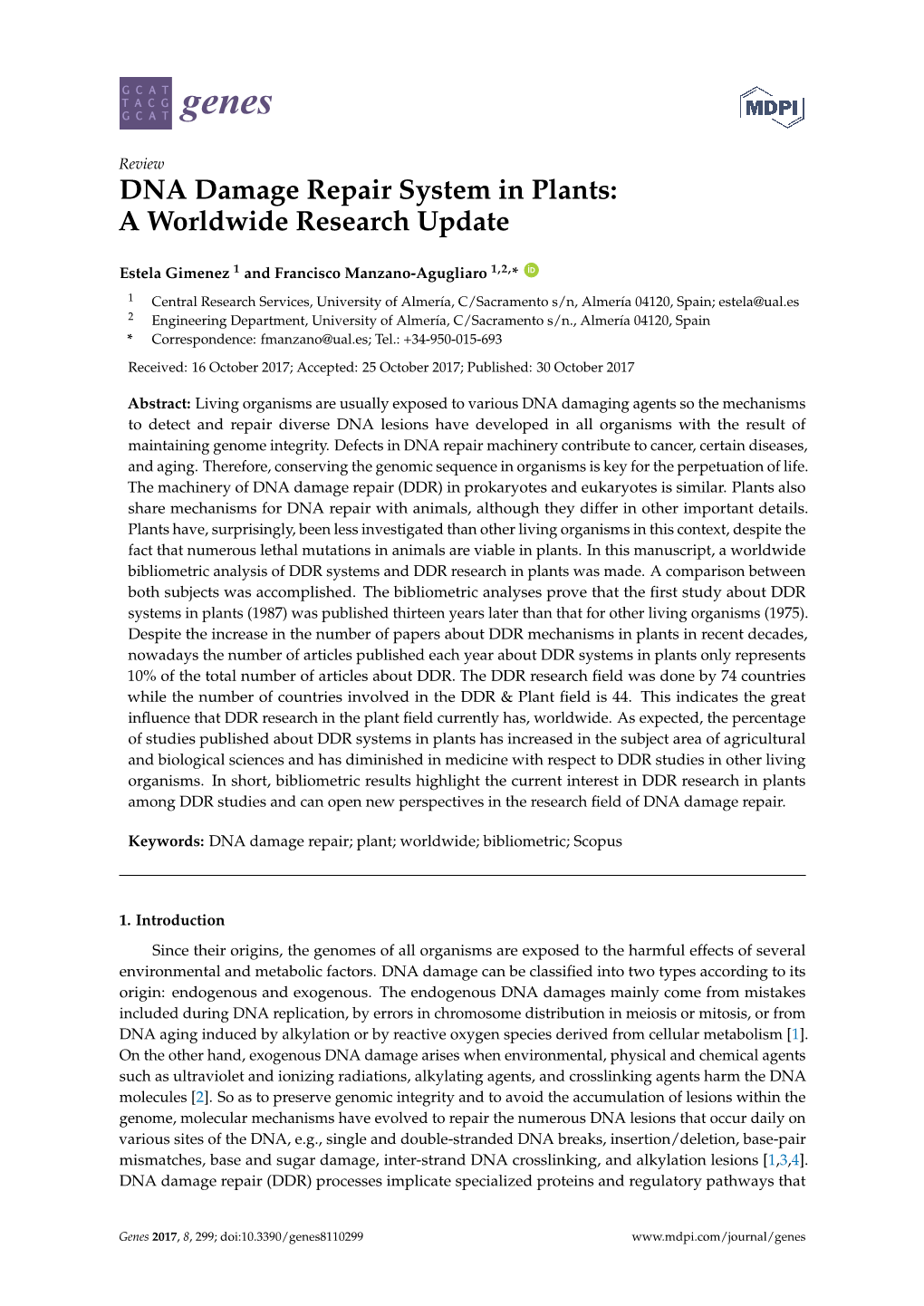 DNA Damage Repair System in Plants:A Worldwide Research Update