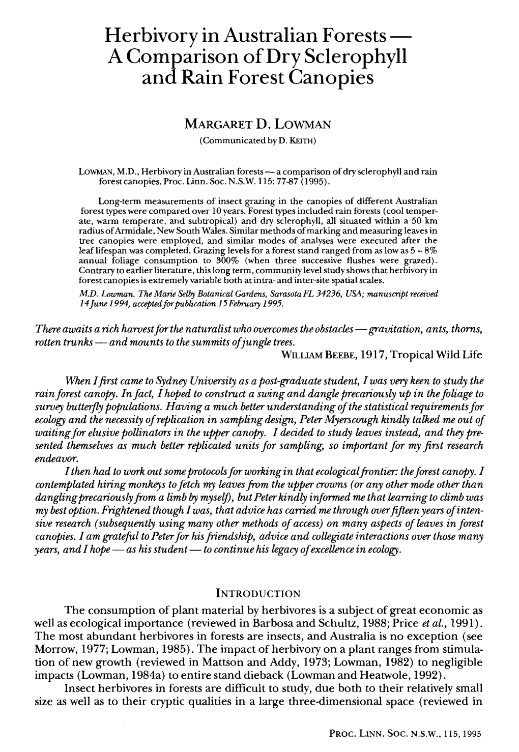 Herbivorv in Australian Forests - a Comp&-Isonof Dry Sclerophyll and Rain Forest Canopies