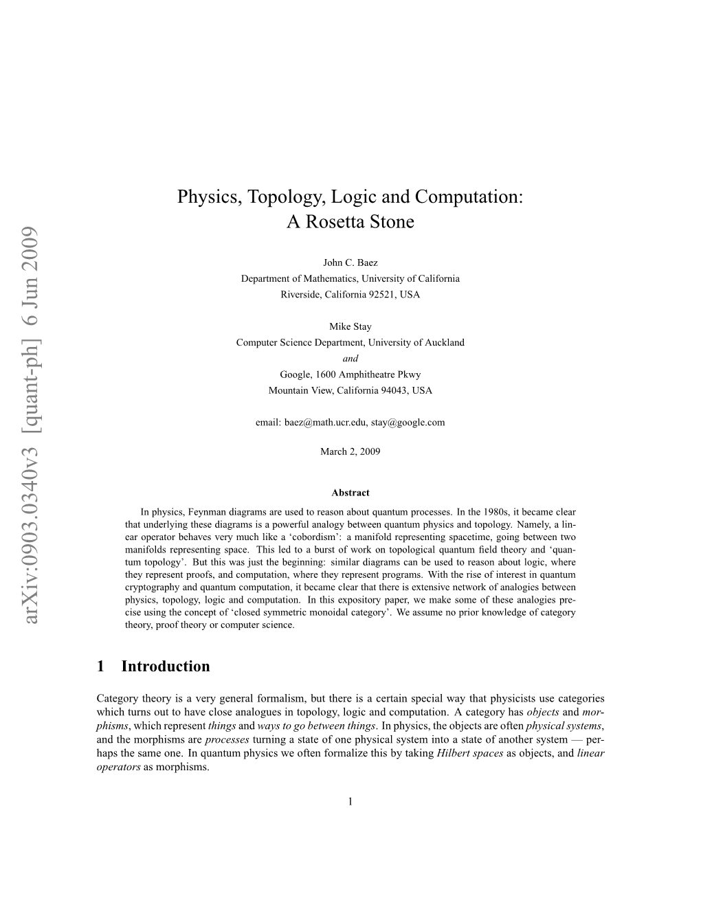 Physics, Topology, Logic and Computation: a Rosetta Stone