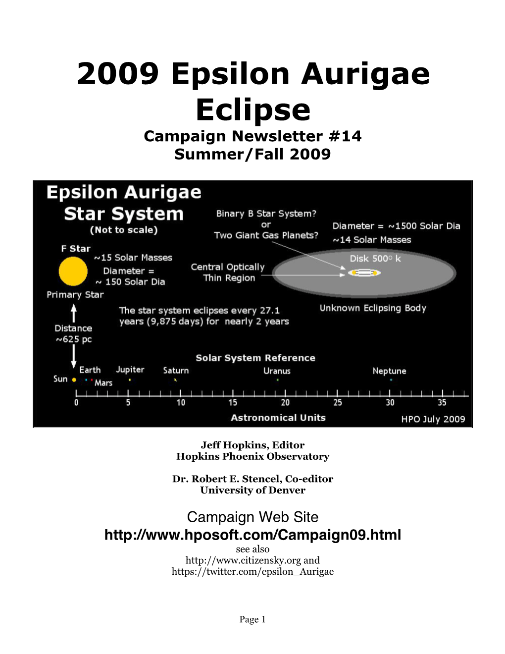 2009 Epsilon Aurigae Eclipse Campaign Newsletter #14 Summer/Fall 2009