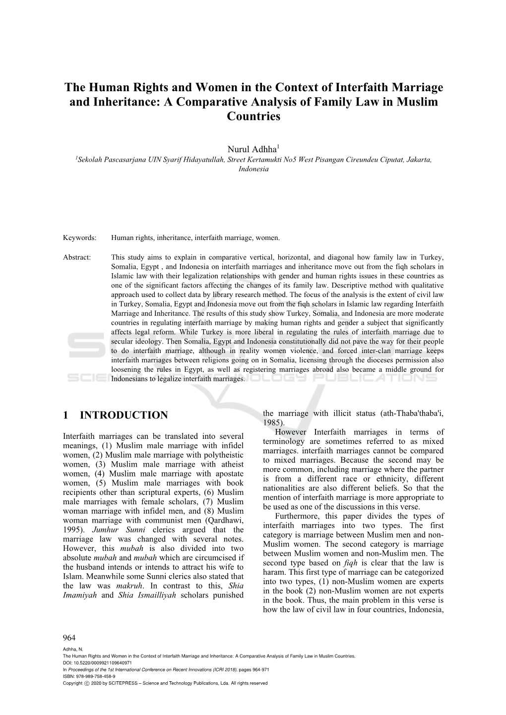 The Human Rights and Women in the Context of Interfaith Marriage and Inheritance: a Comparative Analysis of Family Law in Muslim Countries