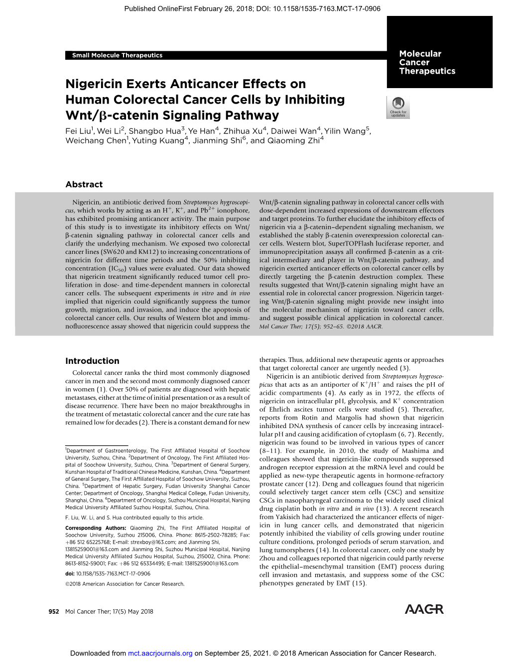 Nigericin Exerts Anticancer Effects on Human Colorectal Cancer Cells By