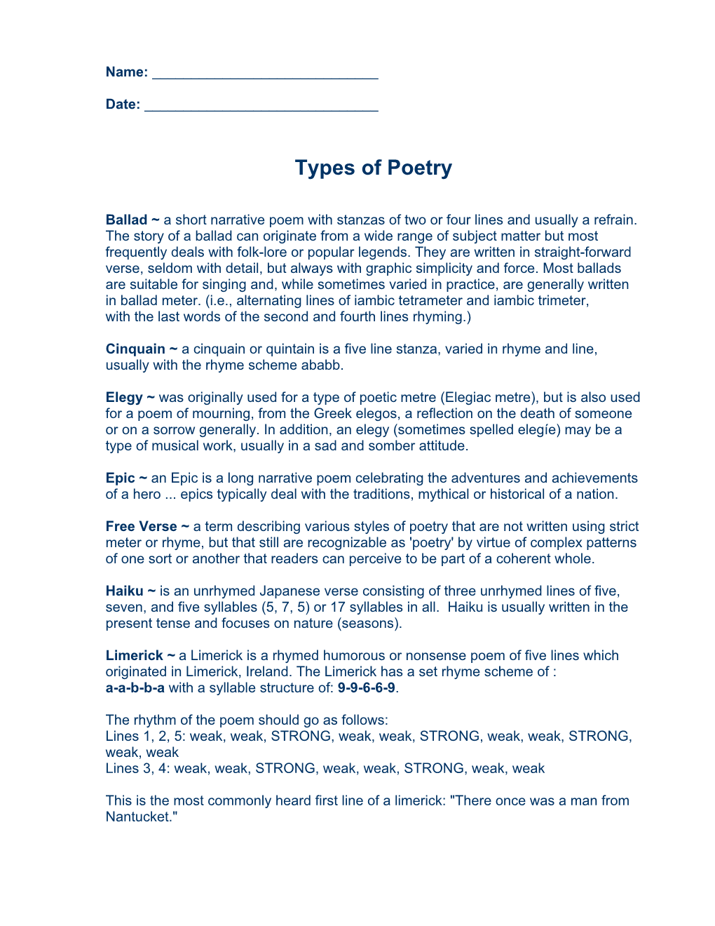 Types of Poetry