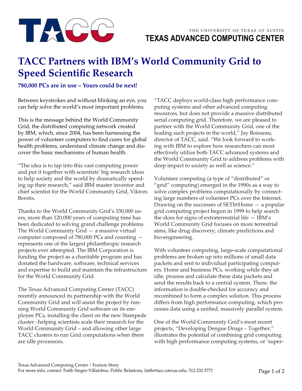 TACC Partners with IBM's World Community Grid to Speed Scientific