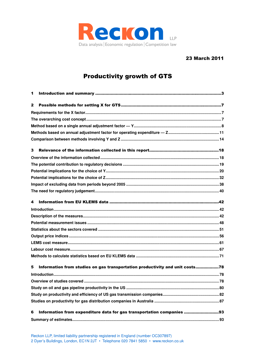 Productivity Growth of GTS