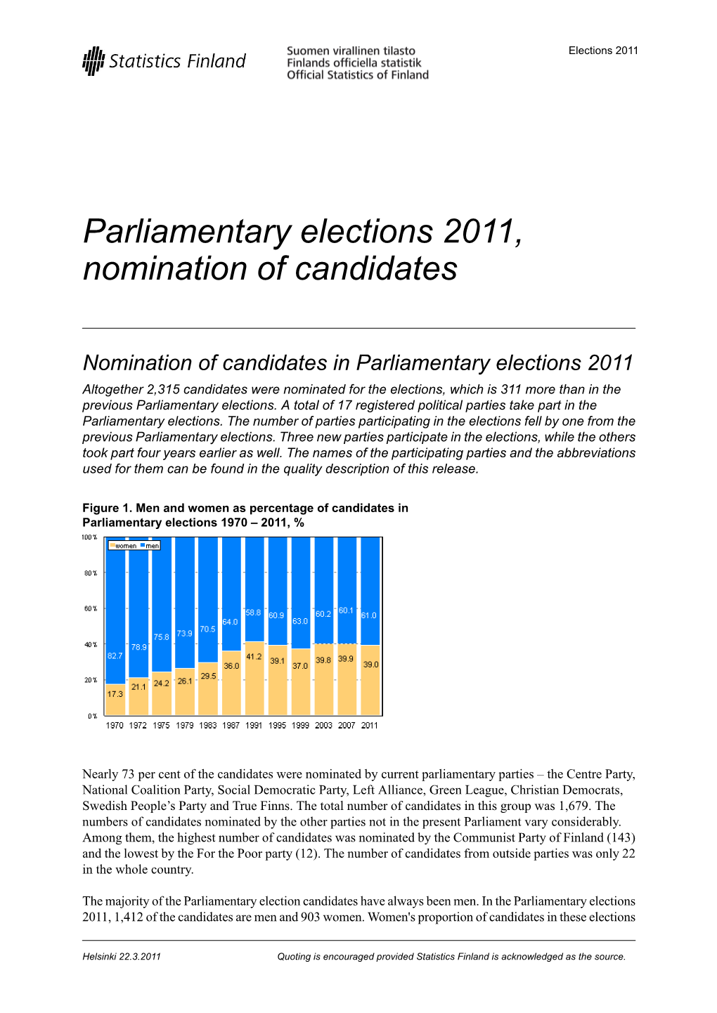 Parliamentary Elections 2011, Nomination of Candidates