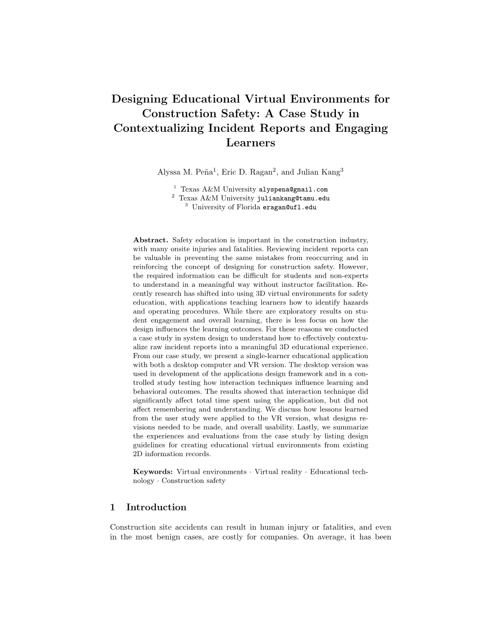 Designing Educational Virtual Environments for Construction Safety: a Case Study in Contextualizing Incident Reports and Engaging Learners