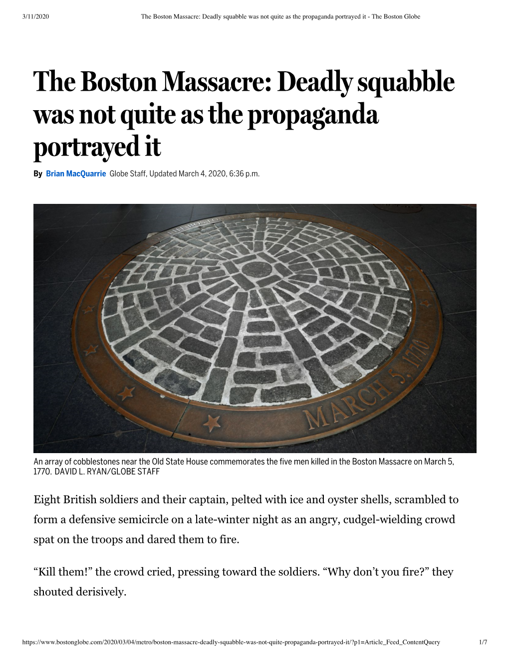 The Boston Massacre: Deadly Squabble Was Not Quite As the Propaganda Portrayed It - the Boston Globe