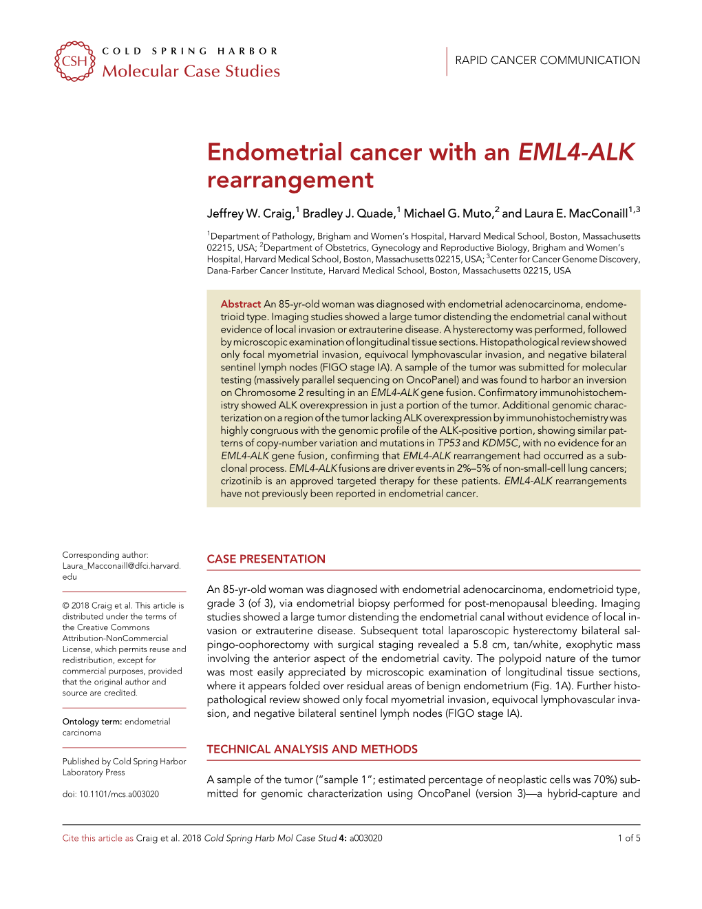 Endometrial Cancer with an EML4-ALK Rearrangement