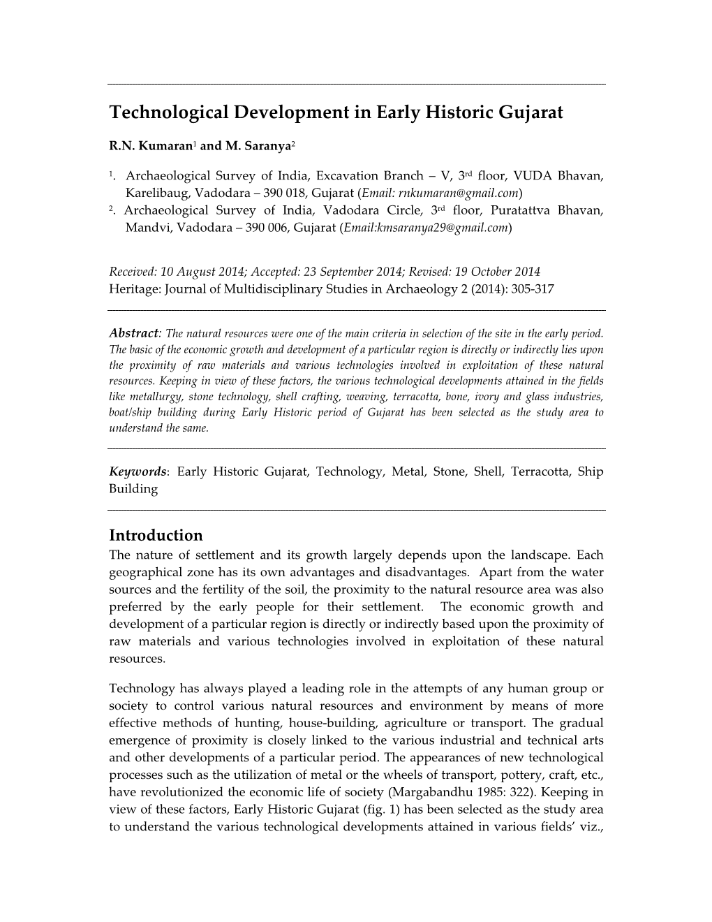 Technological Development in Early Historic Gujarat