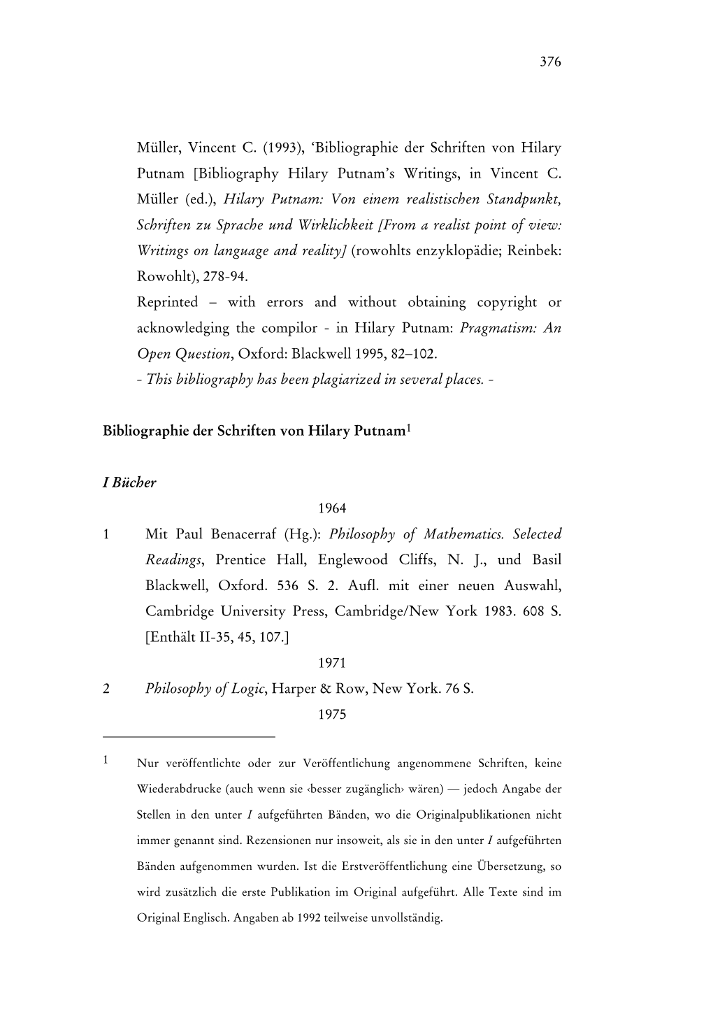 Bibliography Hilary Putnam’S Writings, in Vincent C