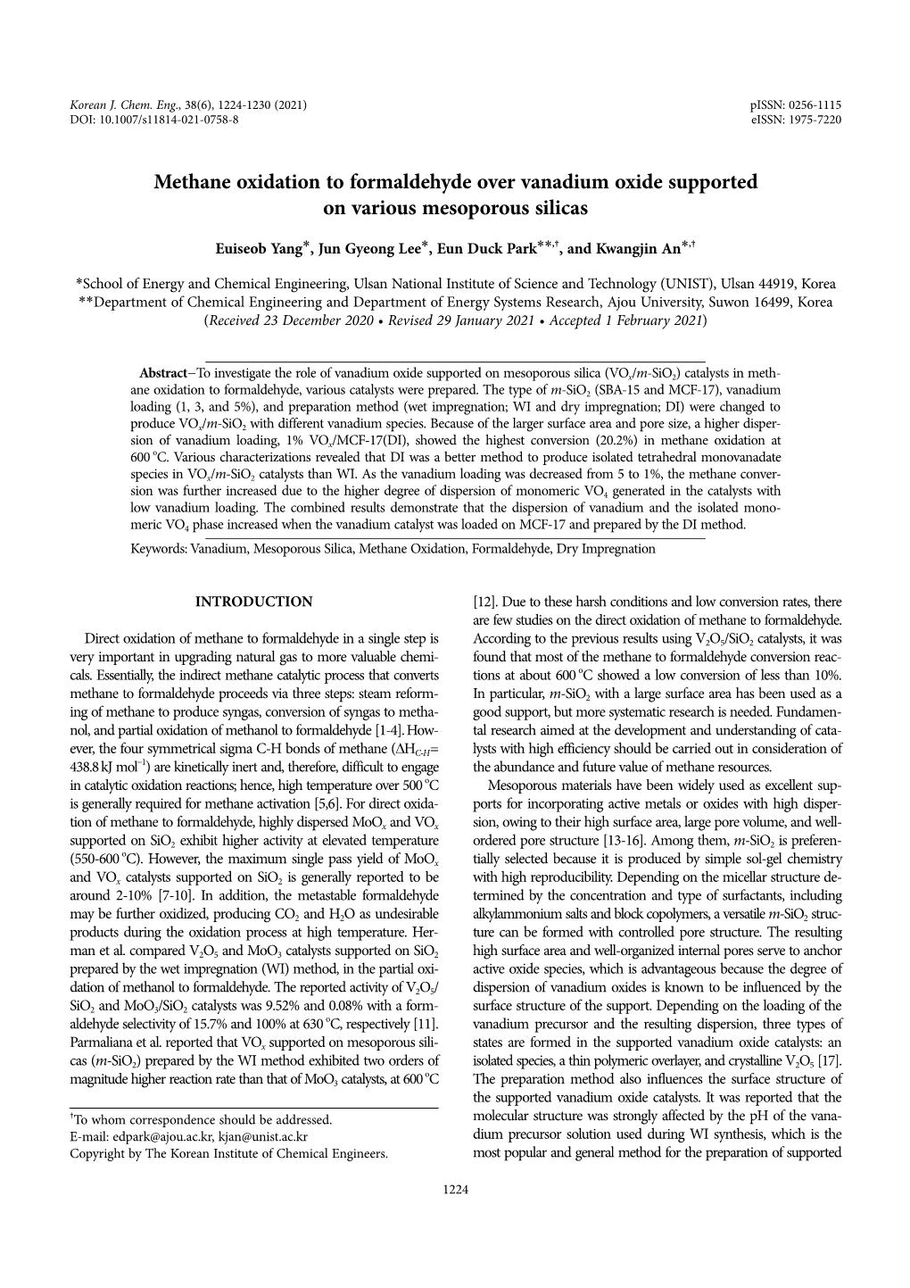 Methane Oxidation to Formaldehyde Over Vanadium Oxide Supported on Various Mesoporous Silicas