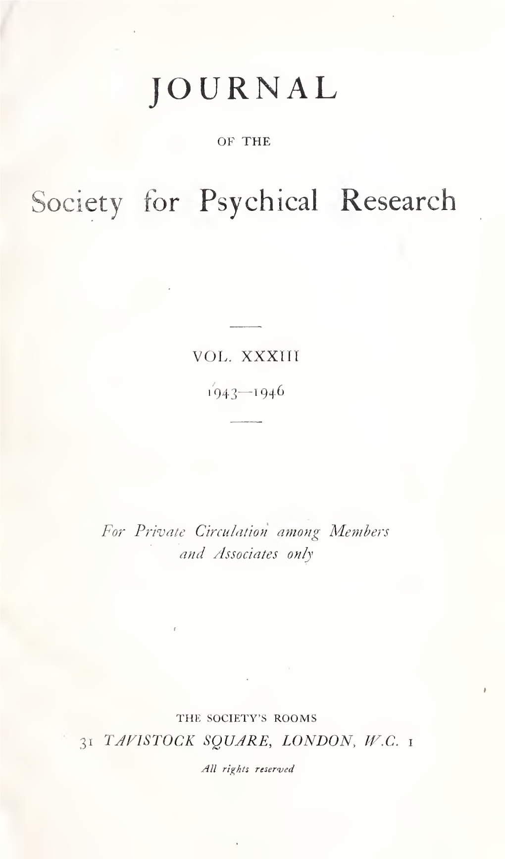 Journal of the Society for Psychical Research V33 1943-46