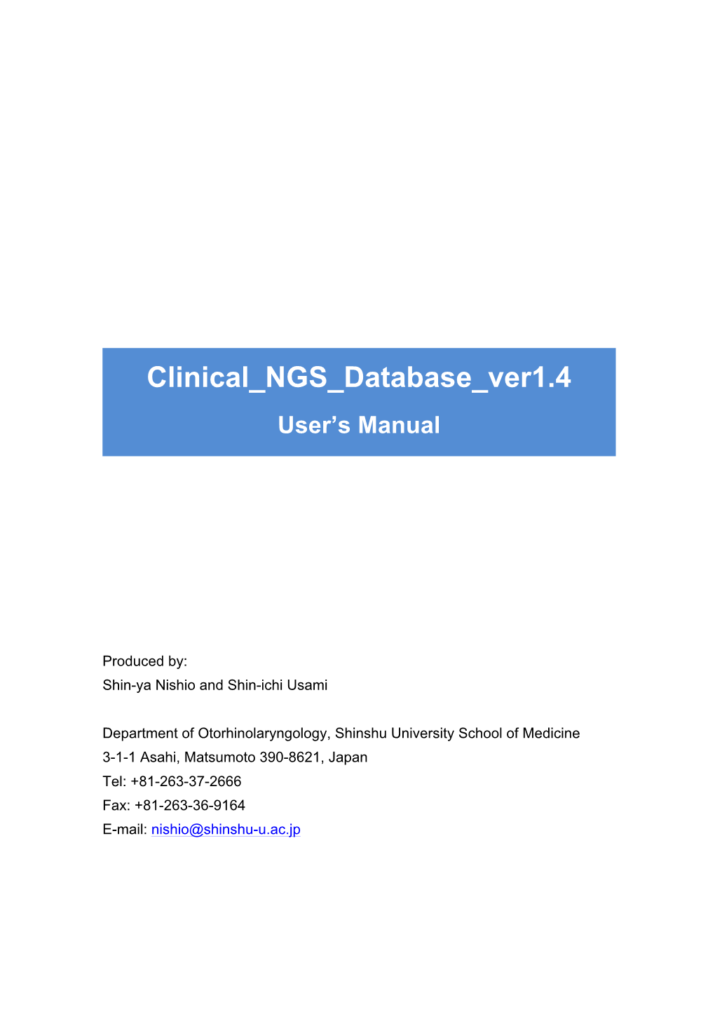 Clinical NGS Database Ver1.4 User’S Manual