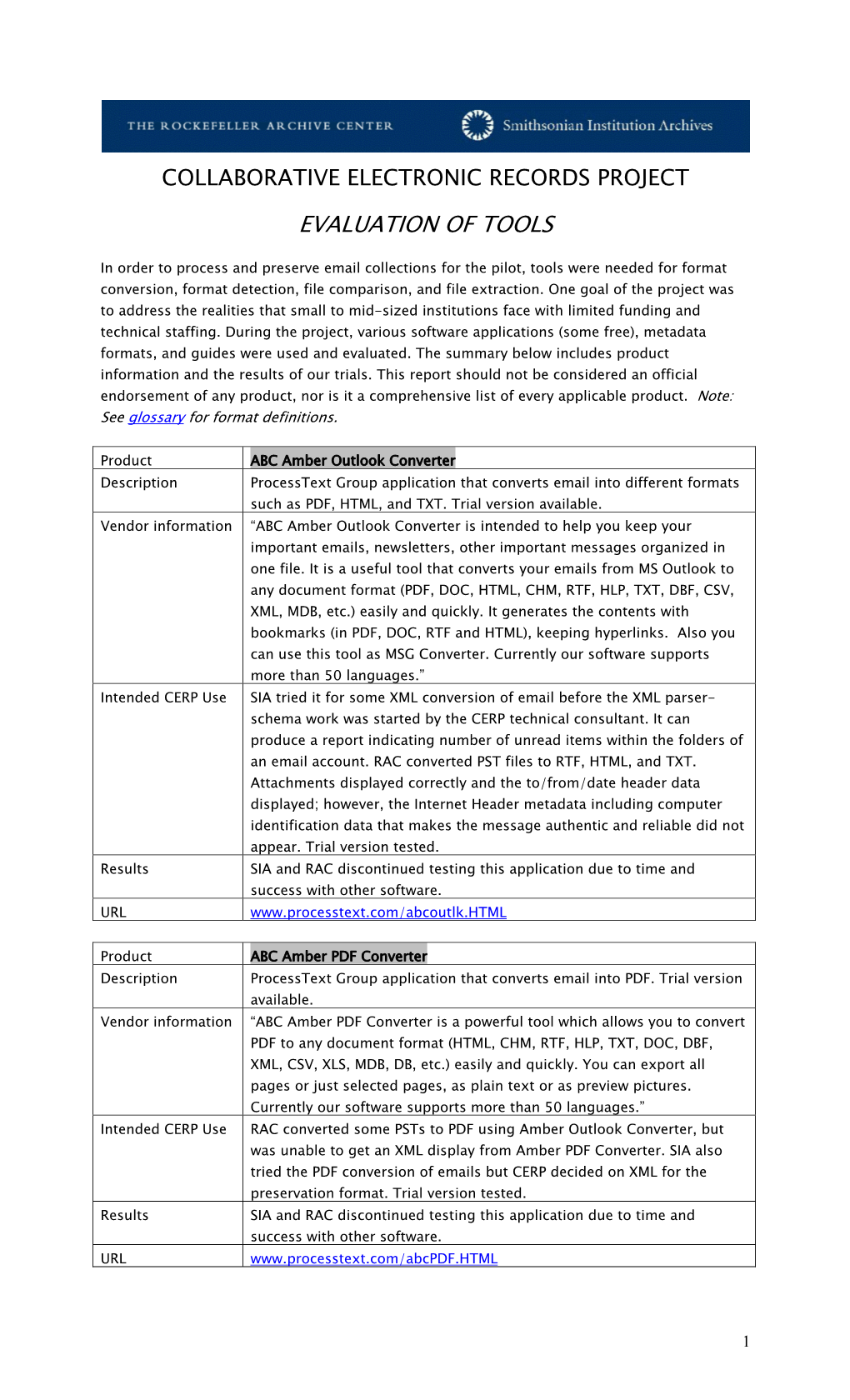 Evaluation of Tools