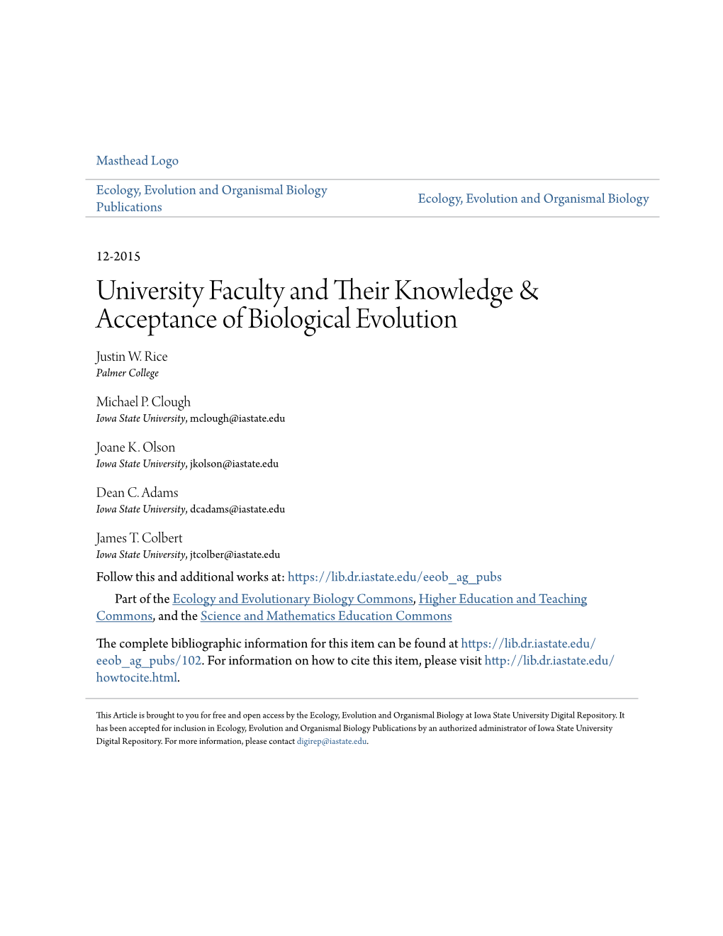 University Faculty and Their Knowledge & Acceptance Of