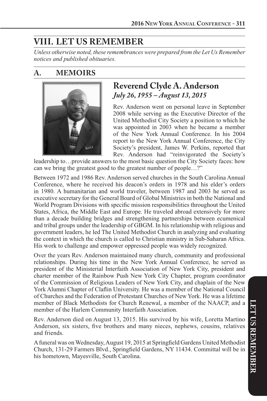 VIII. LET US REMEMBER Reverend Clyde A. Anderson