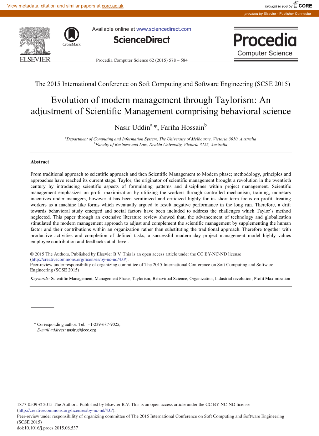 Evolution of Modern Management Through Taylorism: an Adjustment of Scientific Management Comprising Behavioral Science