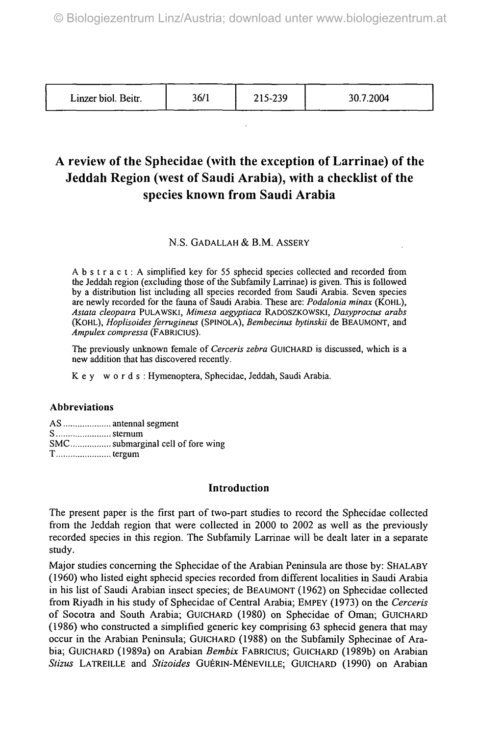 West of Saudi Arabia), with a Checklist of the Species Known from Saudi Arabia