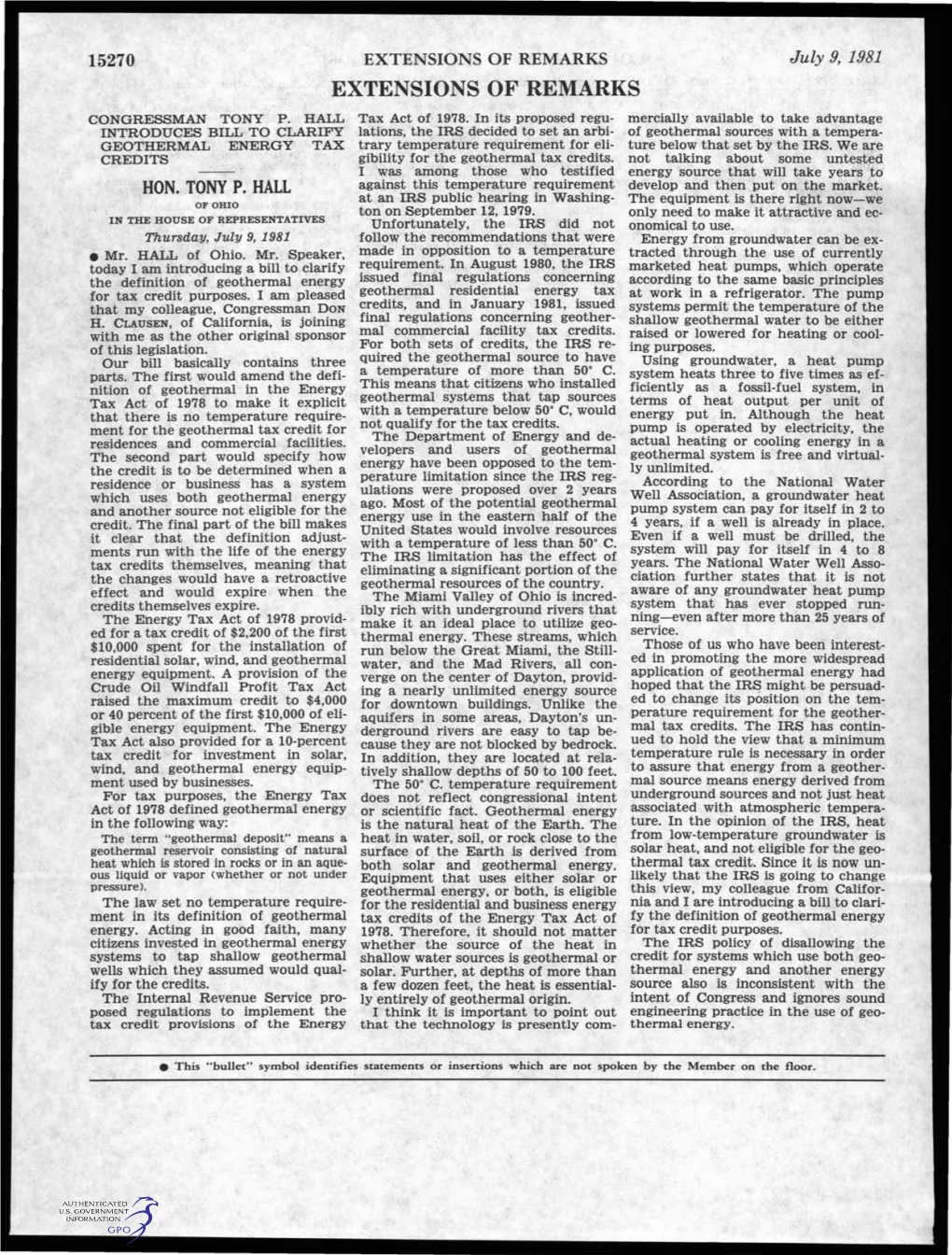 EXTENSIONS of REMARKS July 9, 1981 EXTENSIONS of REMARKS CONGRESSMAN TONY P