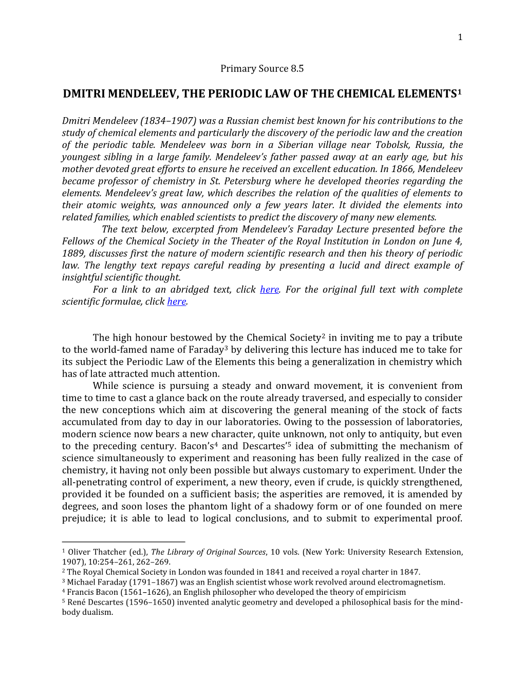 Dmitrii Mendeleev, the Periodic Table