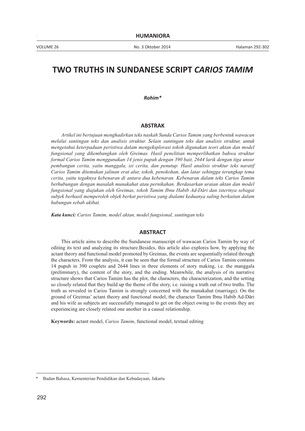 Two Truths in Sundanese Script Carios Tamim