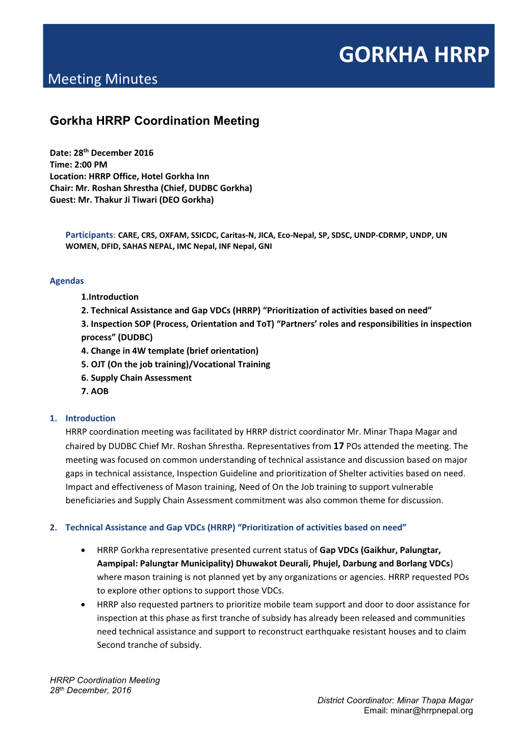 GORKHA HRRP Meeting Minutes