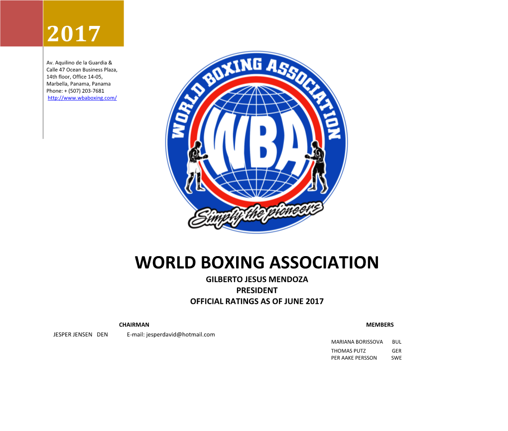 WBA Continental Ranking June 2017