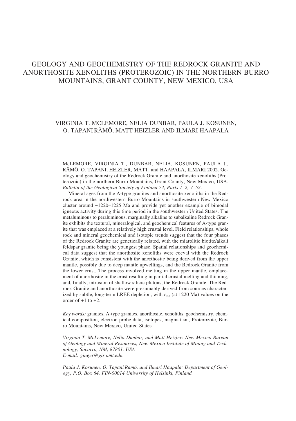 Geology and Geochemistry of the Redrock Granite and Anorthosite Xenoliths … 7