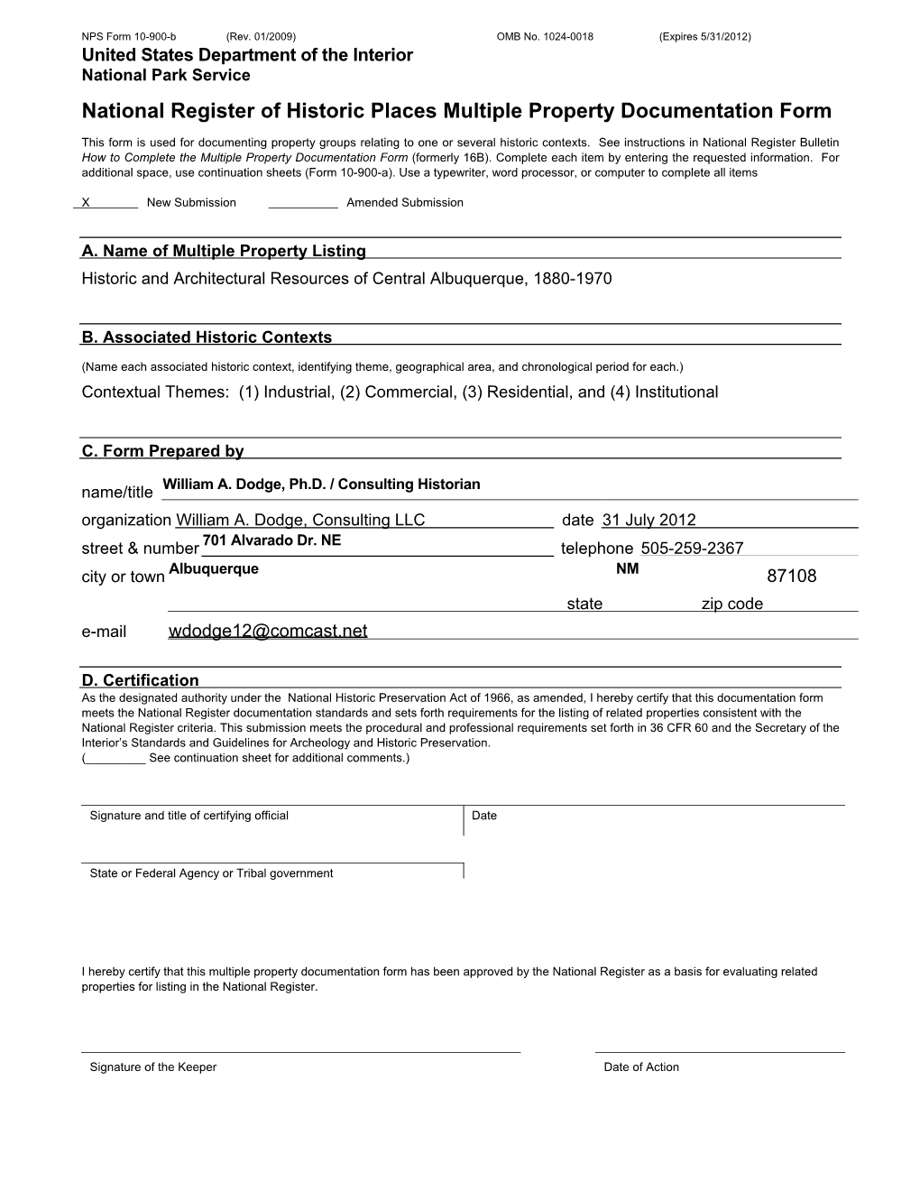 National Register of Historic Places Multiple Property Documentation Form