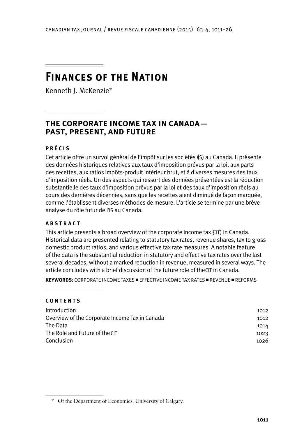 Canadian Tax Journal, Vol. 63, No. 4, 2015