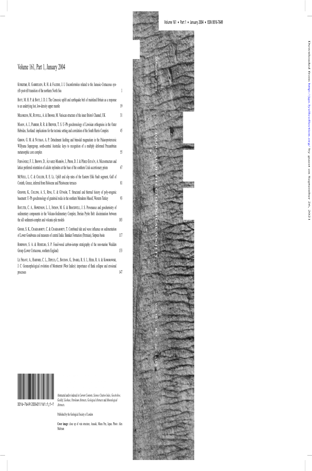 JOURNAL of the GEOLOGICAL SOCIETY AUR 2004 JANUARY Volume 161, Part 1, January 2004