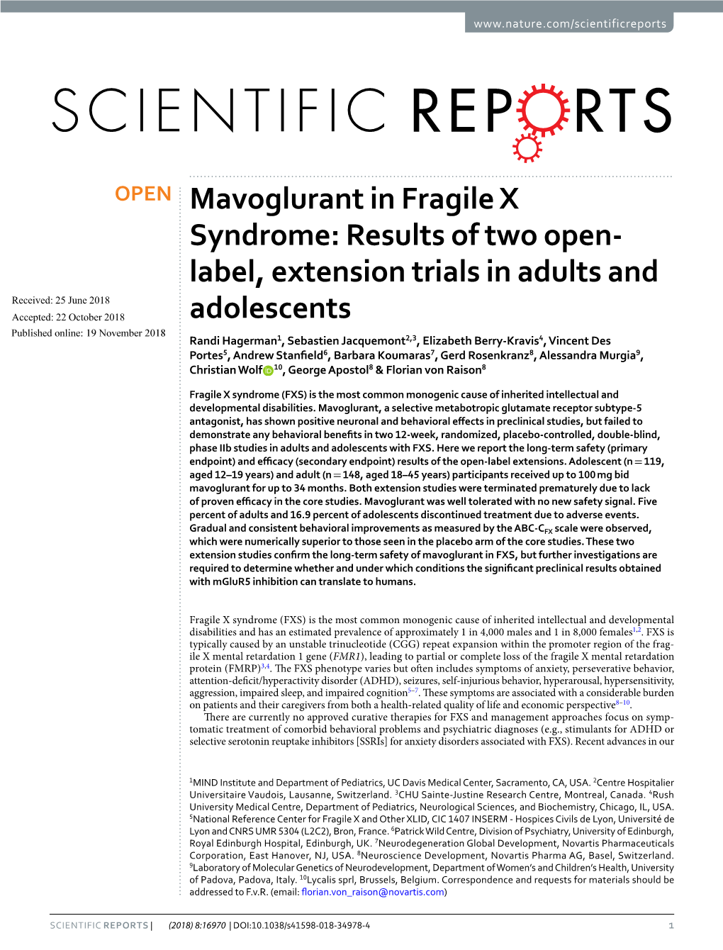 Mavoglurant in Fragile X Syndrome: Results of Two Open-Label