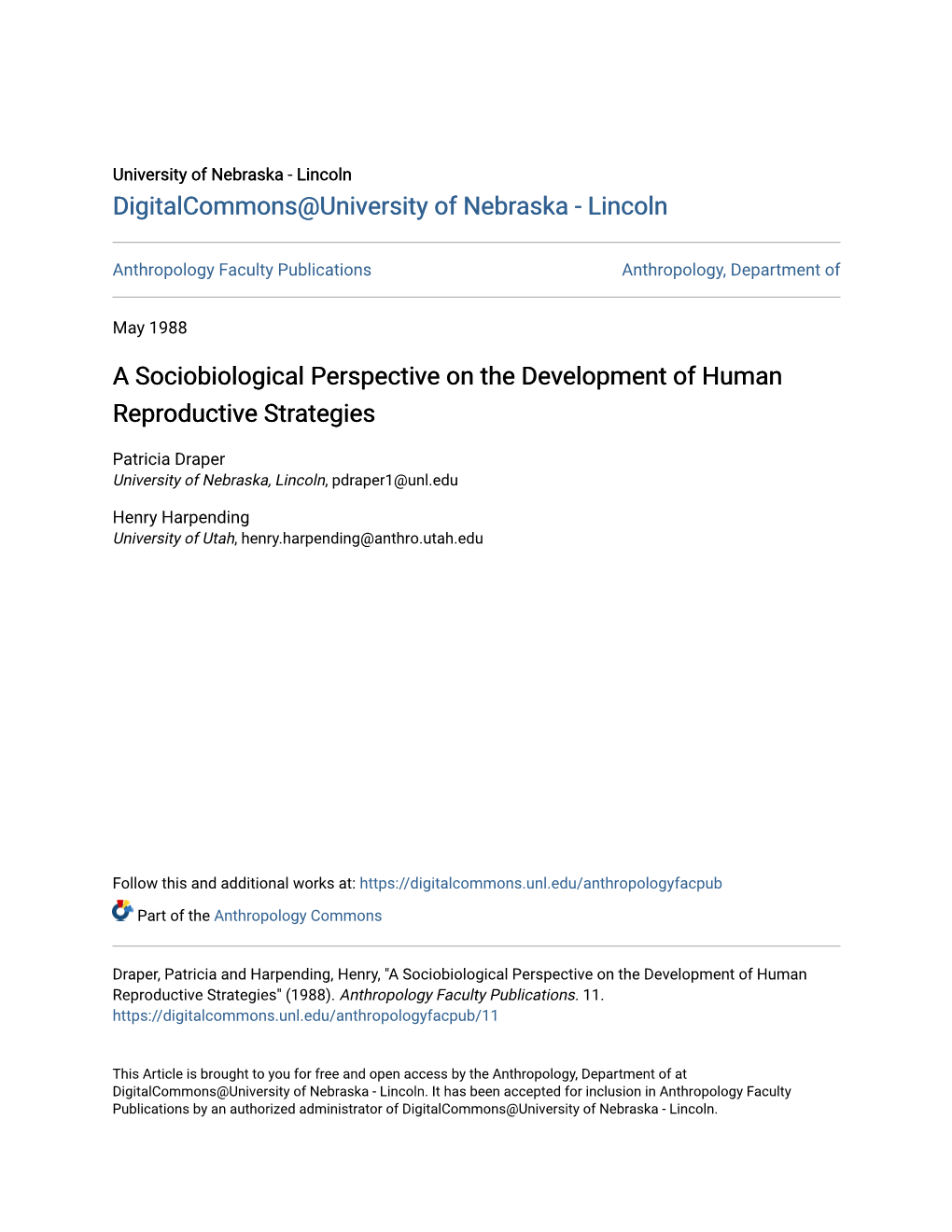 A Sociobiological Perspective on the Development of Human Reproductive Strategies