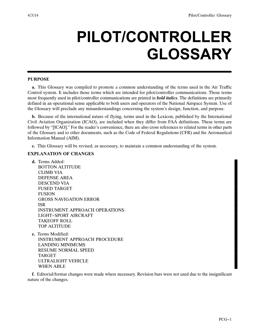 Pilot Controller Glossary