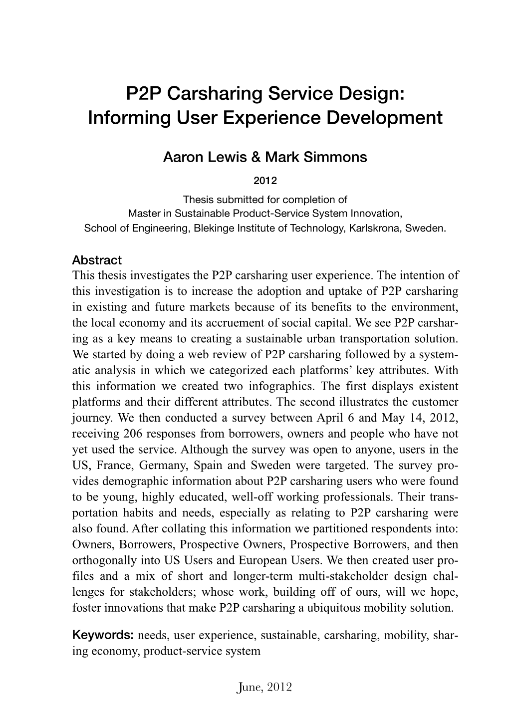 P2P Carsharing Service Design: Informing User Experience Development